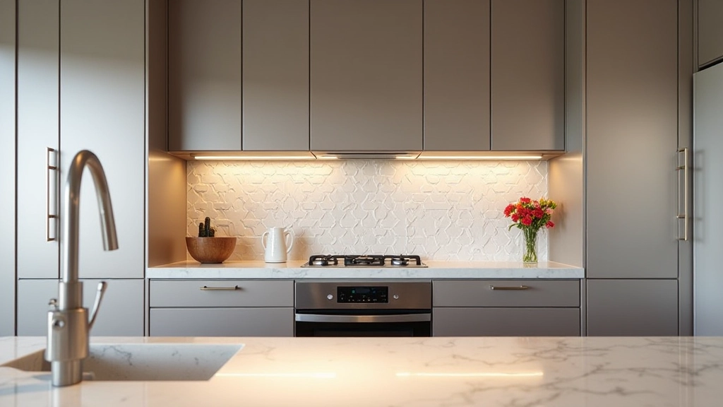 Modern kitchen showing transitions between hard surface materials
